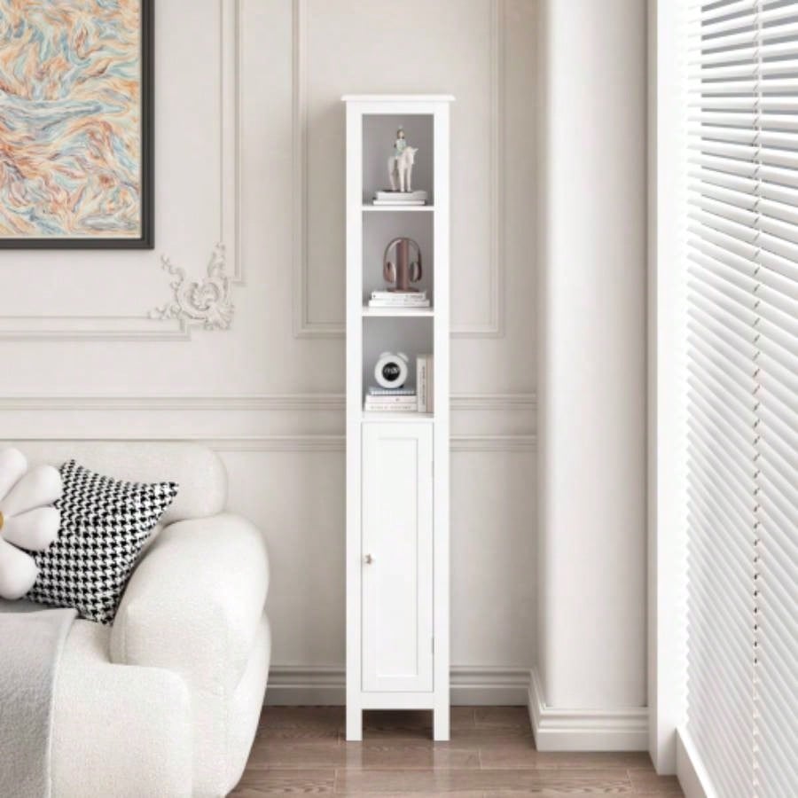 66.92 Tall Bathroom Storage Cabinet with Adjustable Shelves, Slim 1 Doors Freestanding Cabinet with Anti - Tip, Open compartments, Home, Small Spaces, Bathroom, Kitchen, Living Room, White