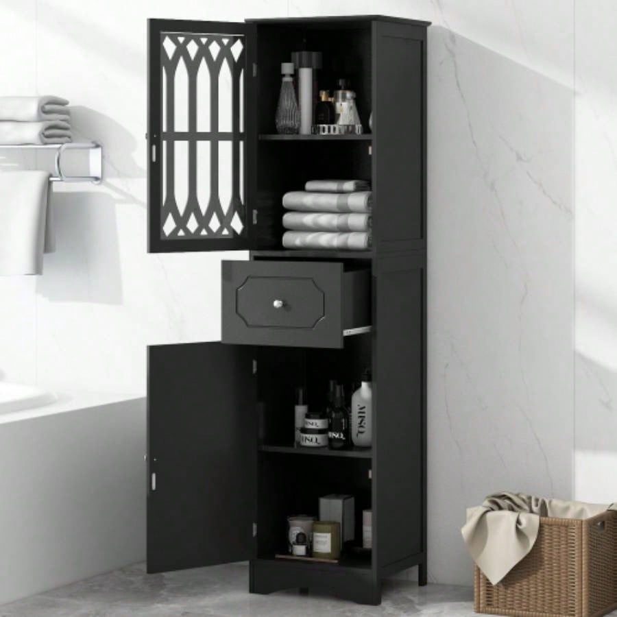Tall Bathroom Cabinet, Freestanding Storage Cabinet with Drawer and Doors, MDF Board, Acrylic Door, Adjustable Shelf, White