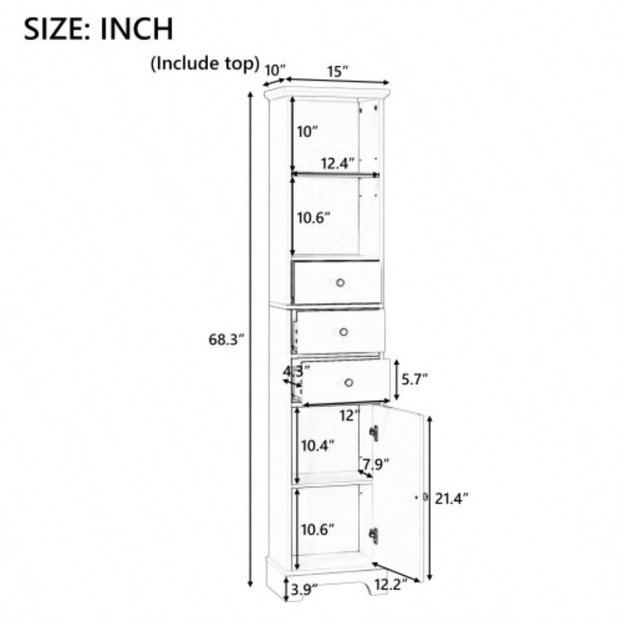 White Tall Bathroom Cabinet, Freestanding Storage Cabinet with 3 Drawers and Adjustable Shelf, MDF Board with Painted