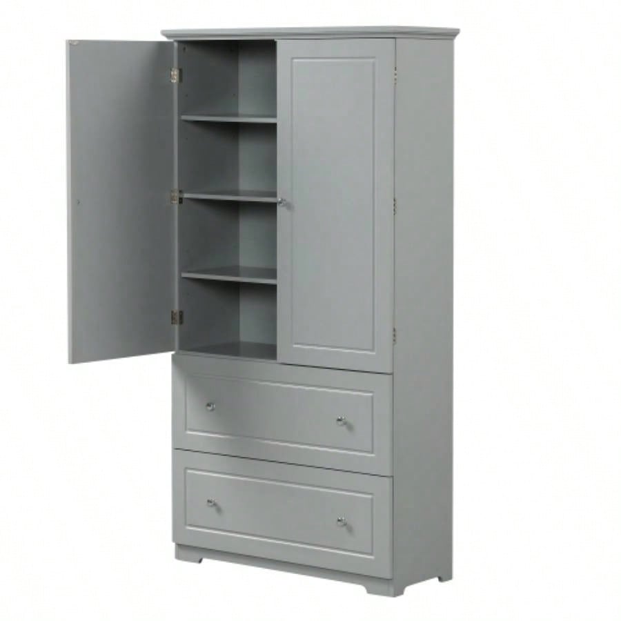 Wide Bathroom Storage Cabinet, Freestanding Storage Cabinet with Two Drawers and Adjustable Shelf, MDF Board with Painted,