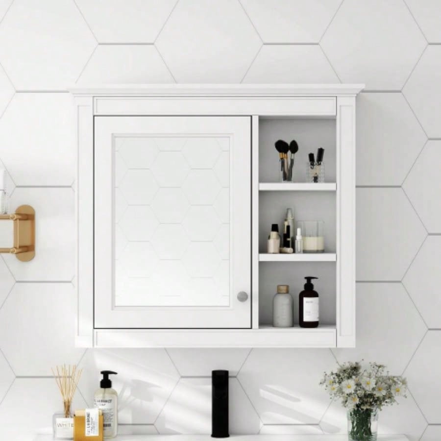30x 28 Medicine Cabinet, Wall Mounted Bathroom Storage Cabinet, Modern Bathroom Wall Cabinet with Mirror, Medicine Cabinet, Mirror Cabinet with 3 Open Shelves Not Include Bathroom Vanity
