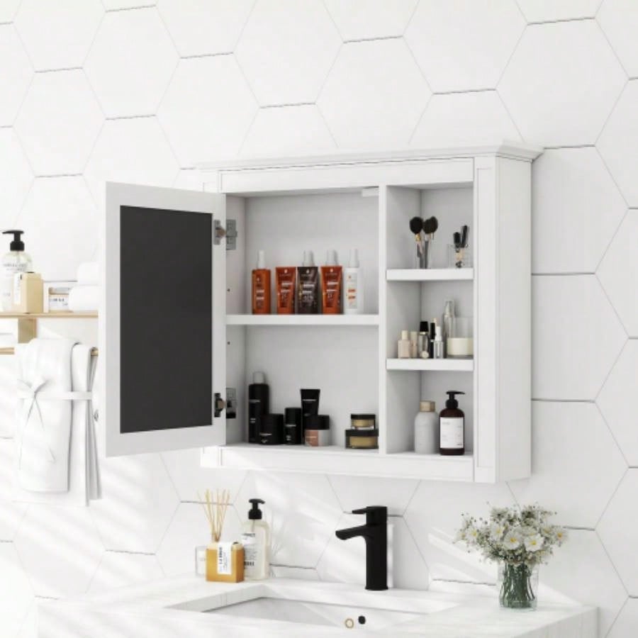 30x 28 Medicine Cabinet, Wall Mounted Bathroom Storage Cabinet, Modern Bathroom Wall Cabinet with Mirror, Medicine Cabinet, Mirror Cabinet with 3 Open Shelves Not Include Bathroom Vanity