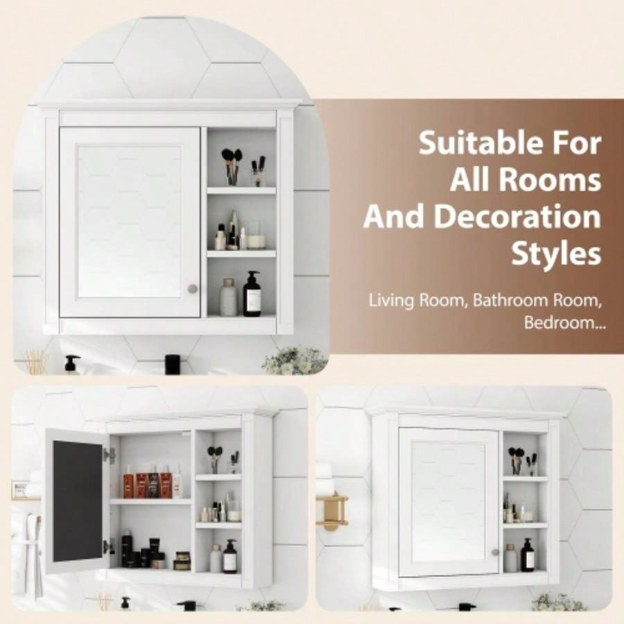 30x 28 Medicine Cabinet, Wall Mounted Bathroom Storage Cabinet, Modern Bathroom Wall Cabinet with Mirror, Medicine Cabinet, Mirror Cabinet with 3 Open Shelves Not Include Bathroom Vanity