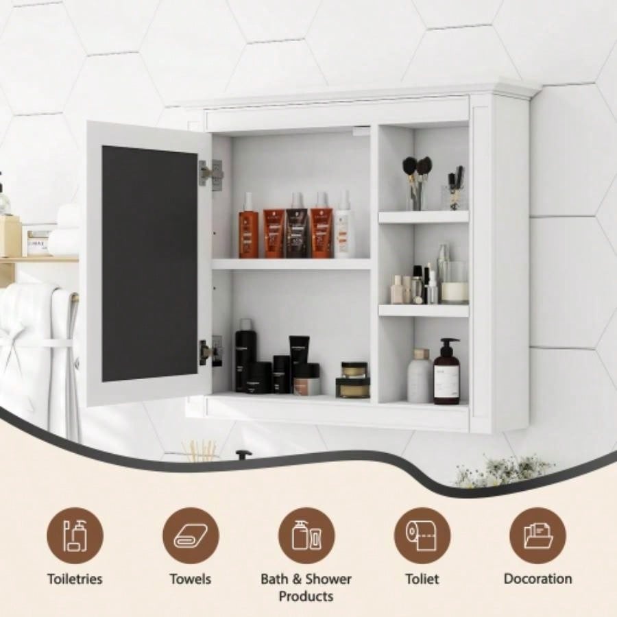 30x 28 Medicine Cabinet, Wall Mounted Bathroom Storage Cabinet, Modern Bathroom Wall Cabinet with Mirror, Medicine Cabinet, Mirror Cabinet with 3 Open Shelves Not Include Bathroom Vanity