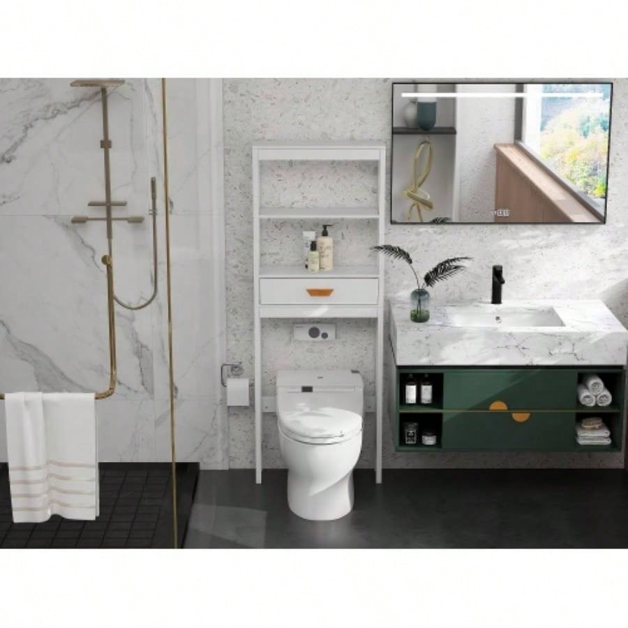 Over - Toilet Storage Cabinet White with one Drawer and 2 Shelves Space Saver Bathroom Rack