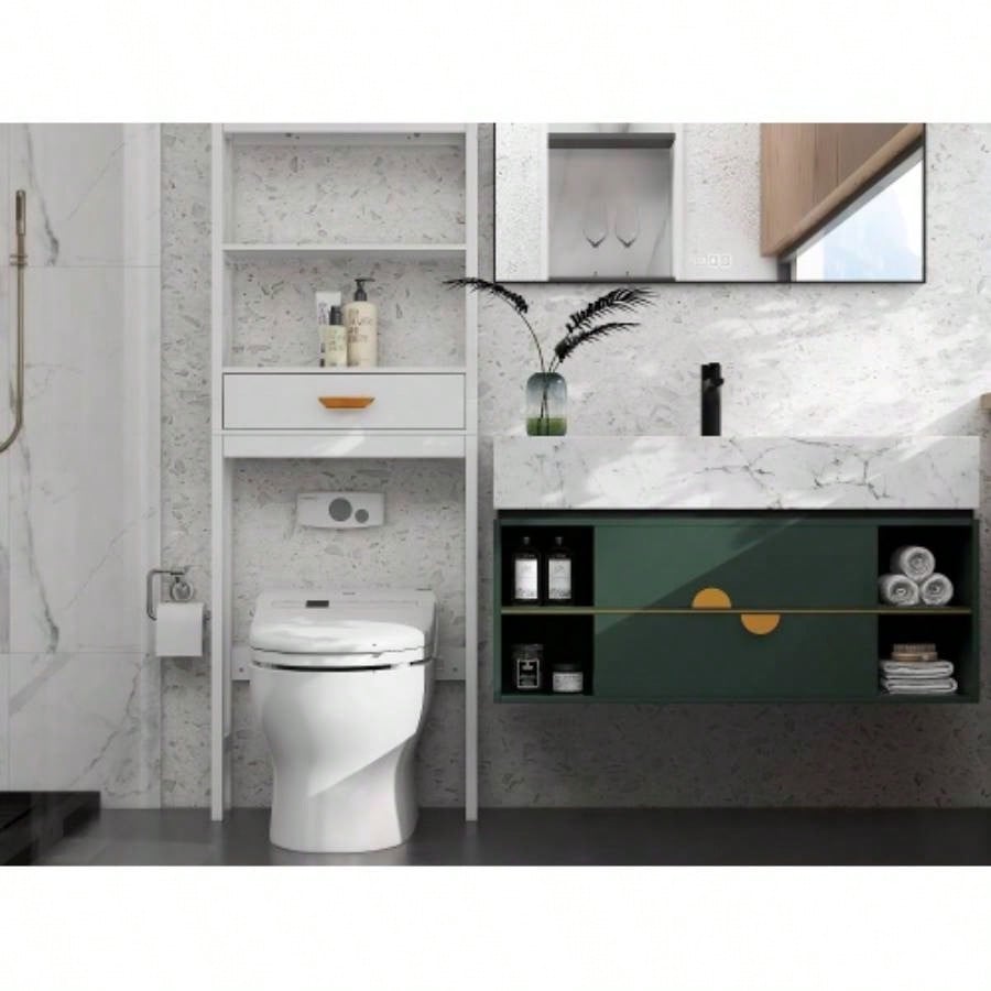 Over - Toilet Storage Cabinet White with one Drawer and 2 Shelves Space Saver Bathroom Rack