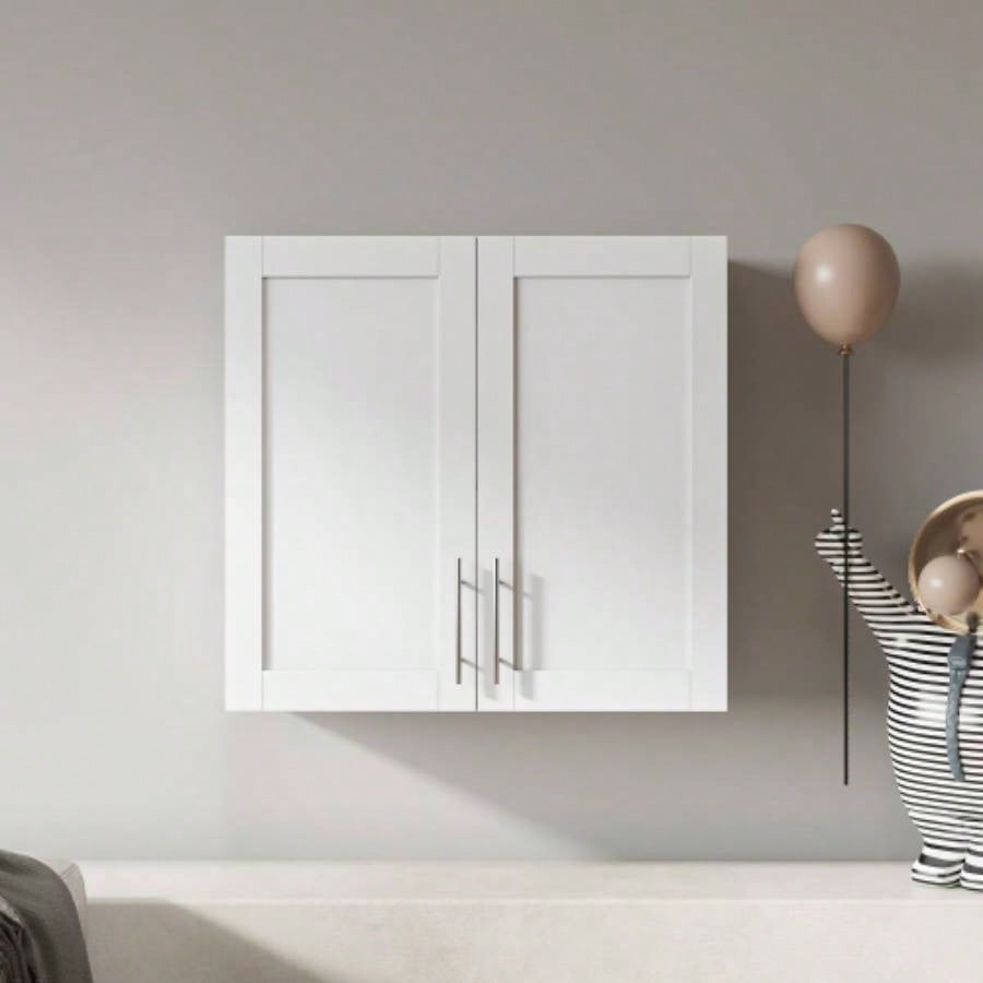 Bathroom Wall Cabinet with Adjustable Shelf, Towel Bar, 5 Hooks, Over Toilet Storage Cabinet Bathroom, Kitchen, White