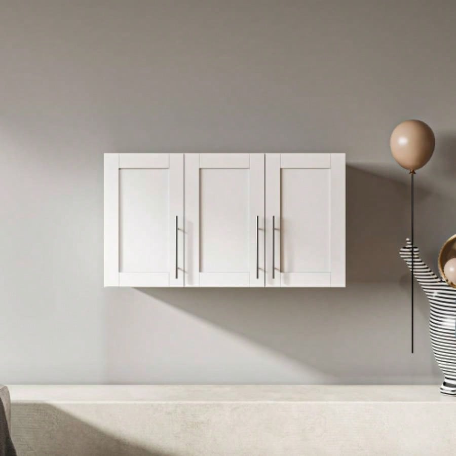 Bathroom Wall Cabinet with Adjustable Shelf, Towel Bar, 5 Hooks, Over Toilet Storage Cabinet Bathroom, Kitchen, White