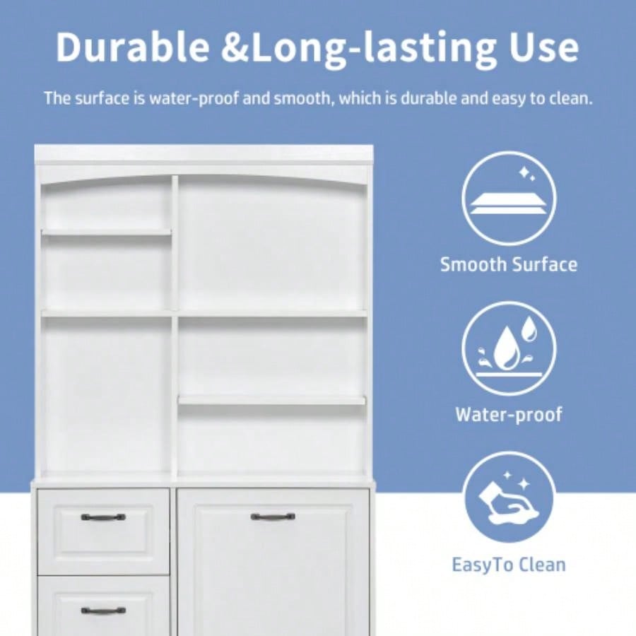 Bathroom Storage Cabinet with Tilt - Out Hamper, 70.9 Tall Standing Organizer with Drawers Adjustable Shelves, MDF Linen Tower with Steel Handles, White