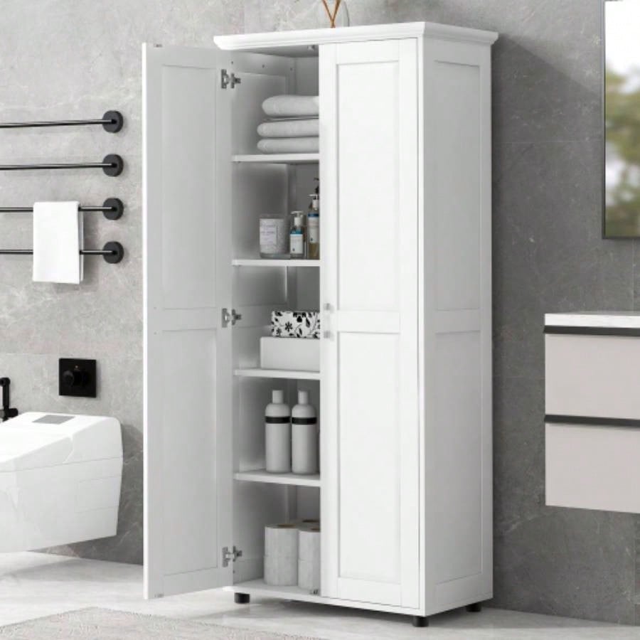 Storage Cabinet with Two Doors Bathroom, Office, Adjustable Shelf, MDF Board, White