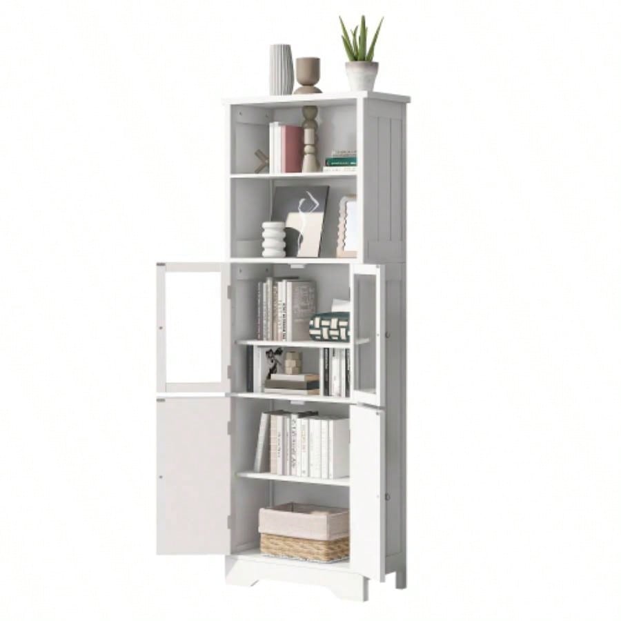 White Tall Storage Cabinet with Shelves and Doors Bathroom, Kitchen and Living Room, MDF Board