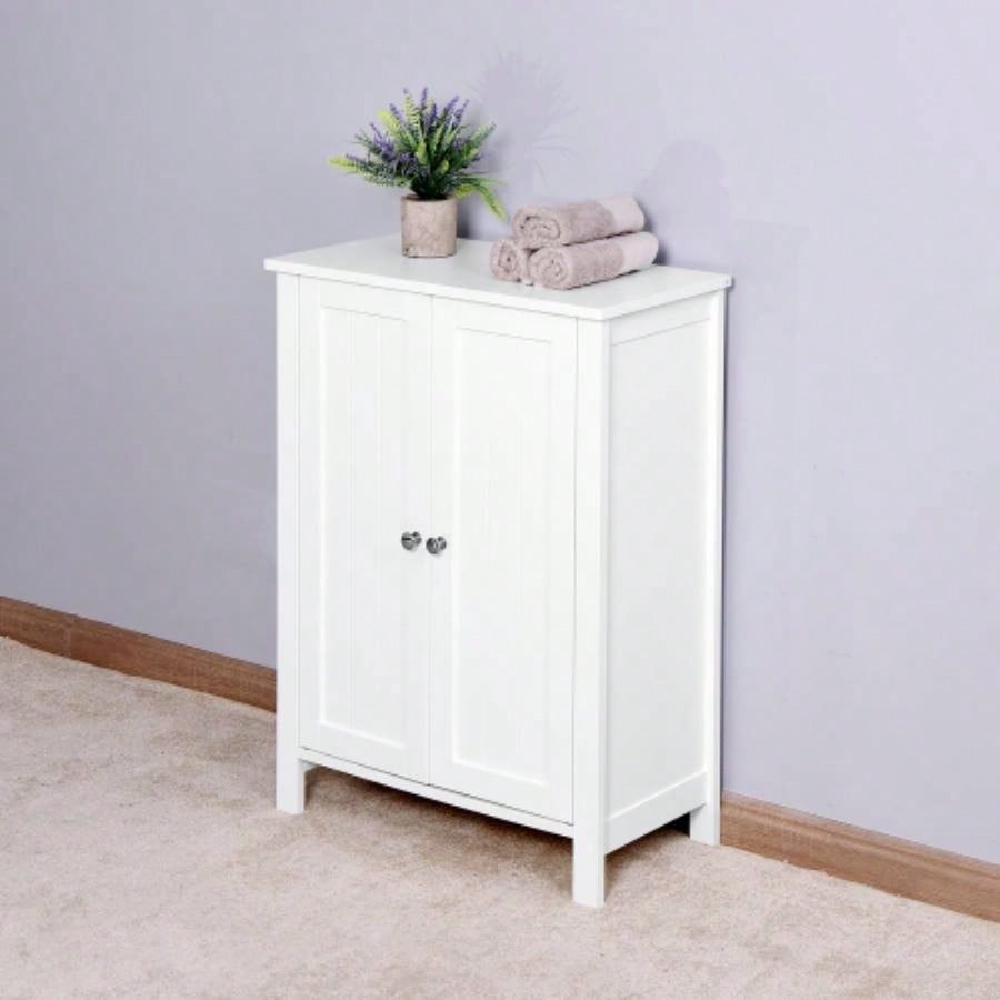 White Bathroom Storage Cabinet with Drawers - Freestanding Unit