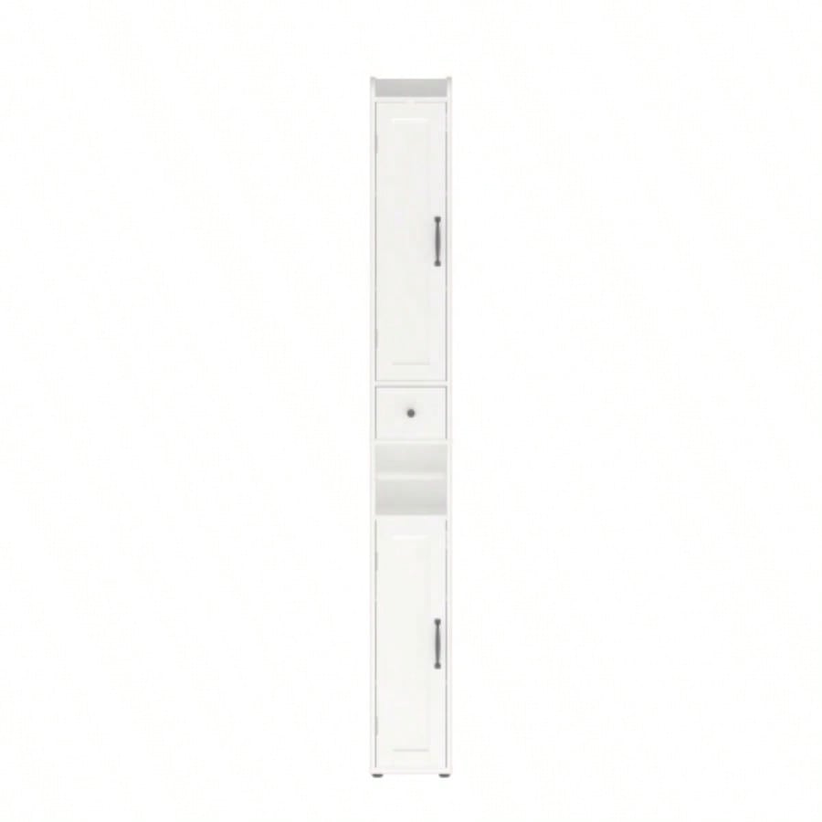67.51 Tall Bathroom Storage Cabinet with Adjustable Shelves, Slim 2 Doors Freestanding Cabinet with Anti - Tip, Open compartments, Home, Small Spaces, Bathroom, Kitchen, Living Room, White