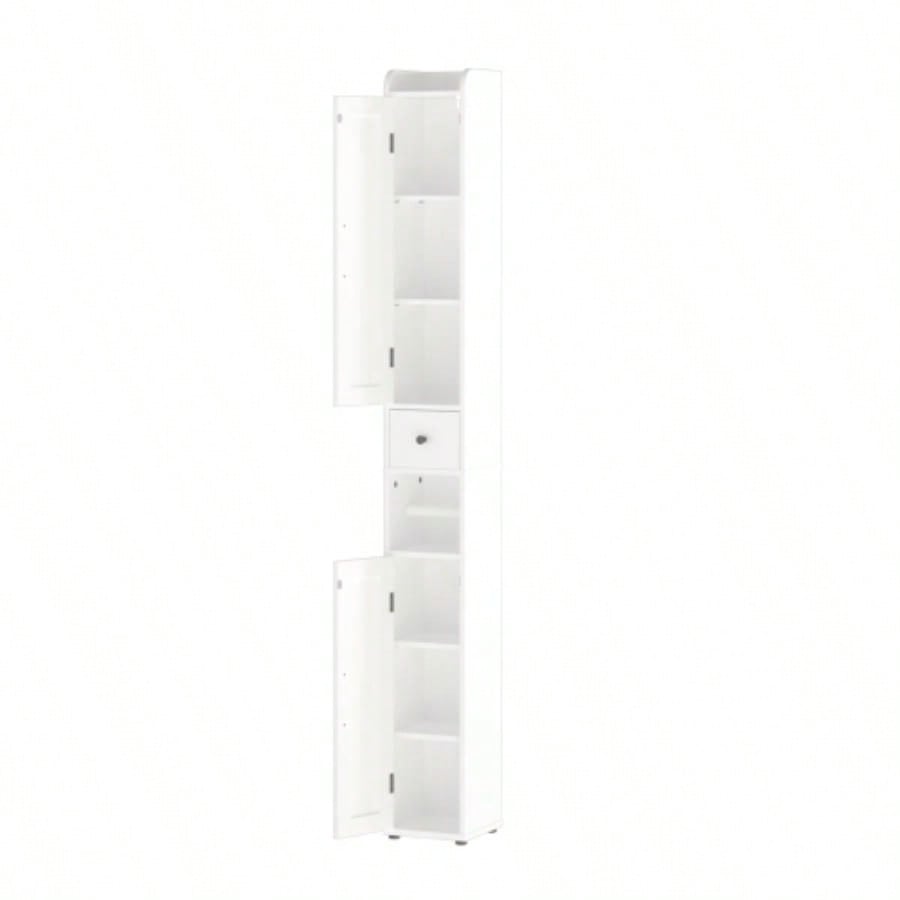 67.51 Tall Bathroom Storage Cabinet with Adjustable Shelves, Slim 2 Doors Freestanding Cabinet with Anti - Tip, Open compartments, Home, Small Spaces, Bathroom, Kitchen, Living Room, White