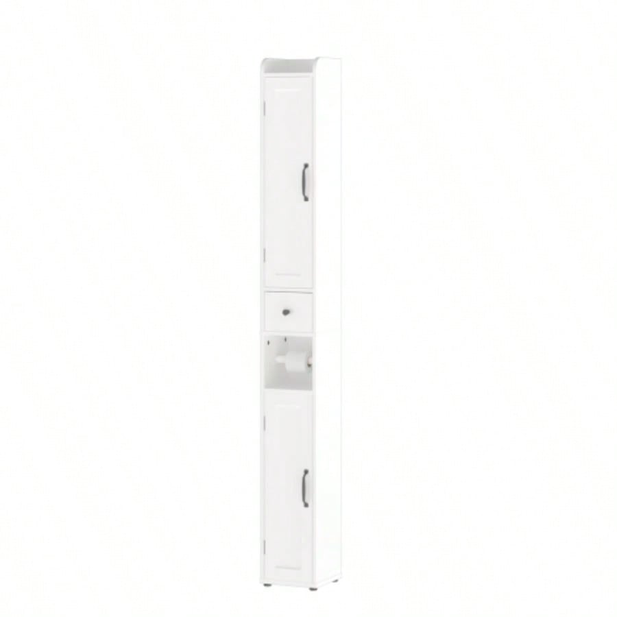 67.51 Tall Bathroom Storage Cabinet with Adjustable Shelves, Slim 2 Doors Freestanding Cabinet with Anti - Tip, Open compartments, Home, Small Spaces, Bathroom, Kitchen, Living Room, White