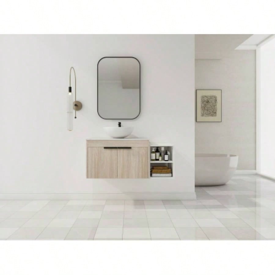 30 Modern Design Float Bathroom Vanity With Ceramic Basin Set, Wall Mounted White Oak Vanity With Soft Close Door, KD - Packing, KD - Packing, 2 Pieces ParcelTOP - BAB400MOWH
