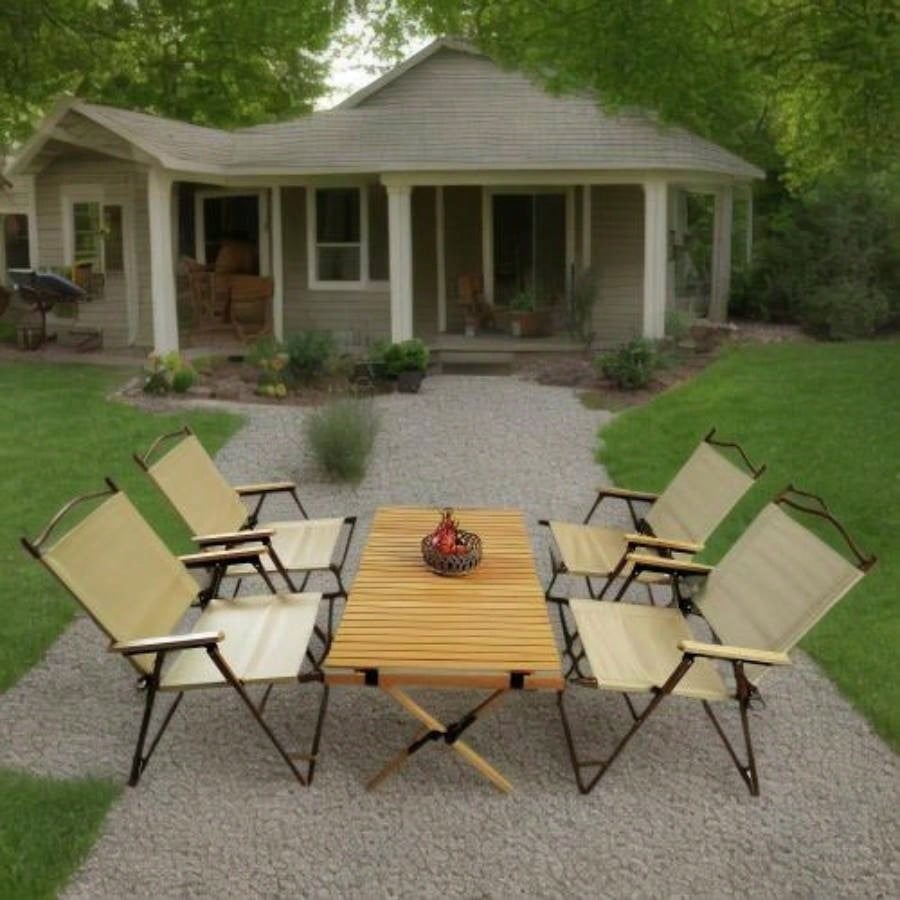 Multi - Function Wooden Foldable Portable Patio Dining Table, NaturalIndoor and outdoor universal, Natural
