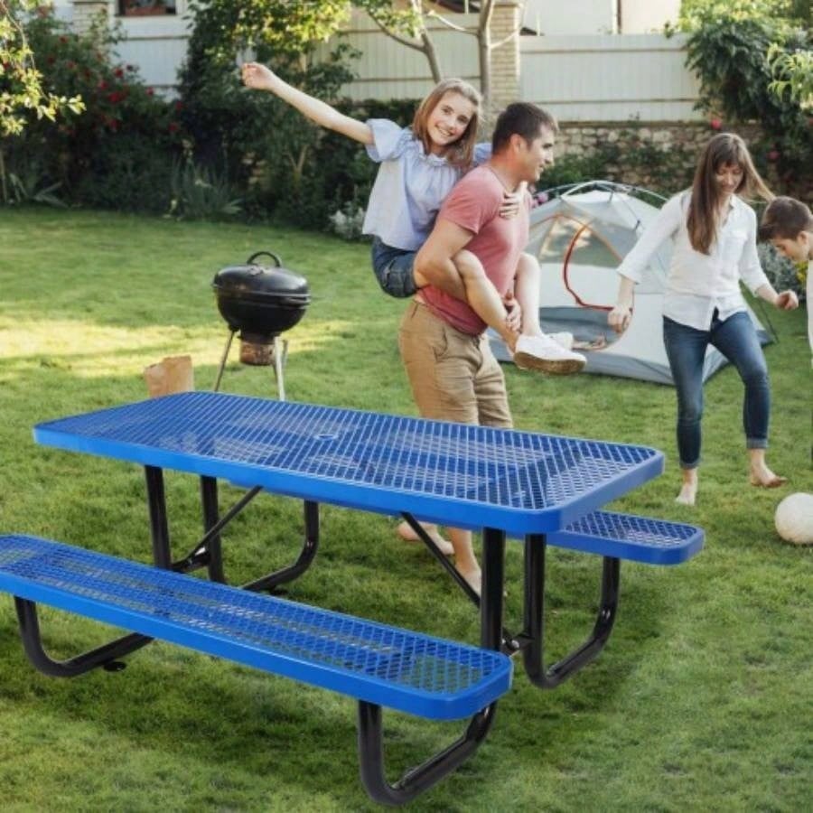 6 ft. Rectangular Outdoor Steel Picnic Table with pole in Blue