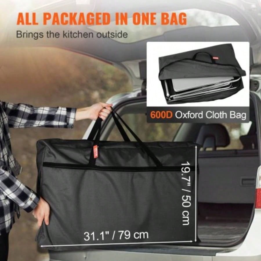 Camping Kitchen Table, Folding Outdoor Cooking Table with Storage Carrying Bag, Aluminum Cook Station 3 Cupboard Detachable Windscreen, Quick Set - up Picnics, BBQ, RV Traveling, Black