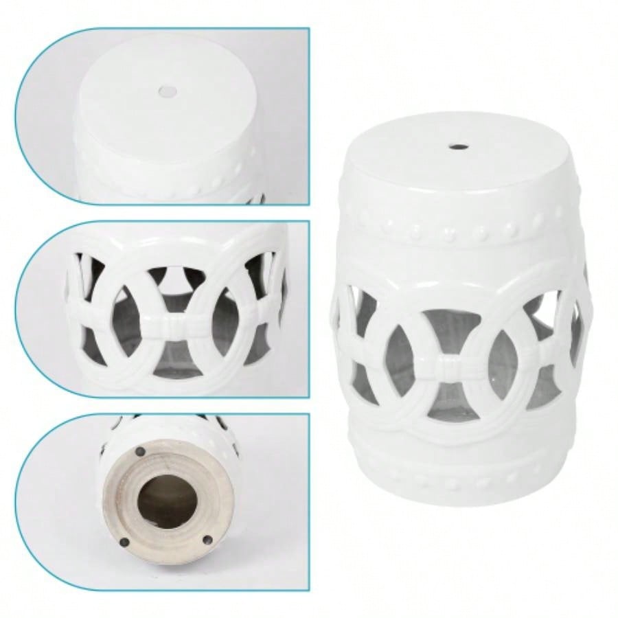 10.5x 17 Glazed Ceramic Drum Stool - Indoor/Outdoor Side Table - Accent Garden Stool
