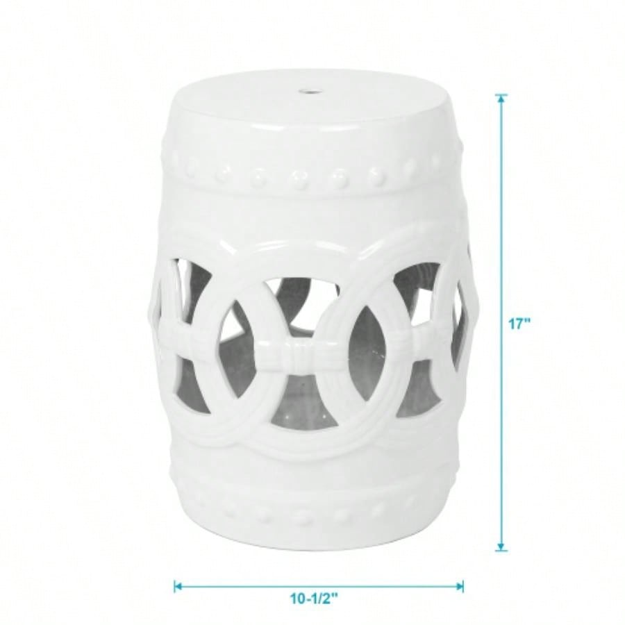 10.5x 17 Glazed Ceramic Drum Stool - Indoor/Outdoor Side Table - Accent Garden Stool