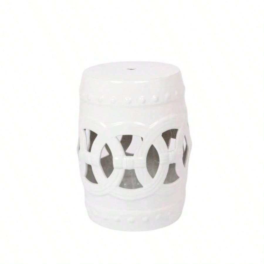 10.5x 17 Glazed Ceramic Drum Stool - Indoor/Outdoor Side Table - Accent Garden Stool