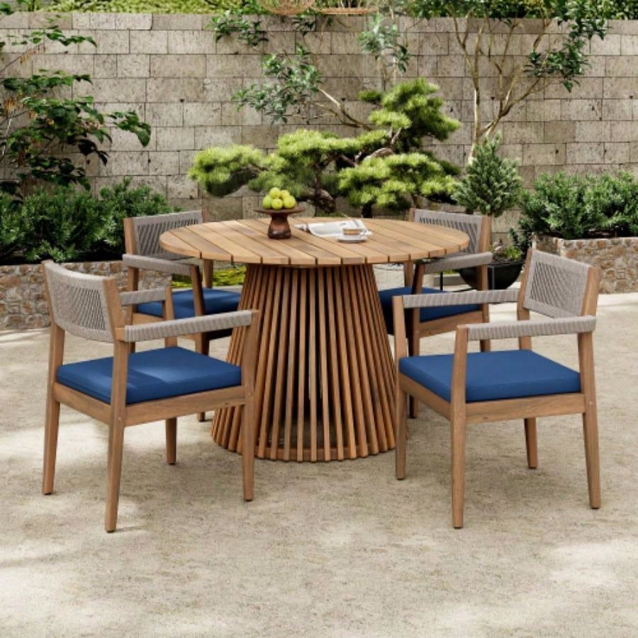 Outdoor Acacia Wood Patio Dining Table, 47.25 - inch - large round dining table, Backyard, Lawn, Balcony, Light Teak