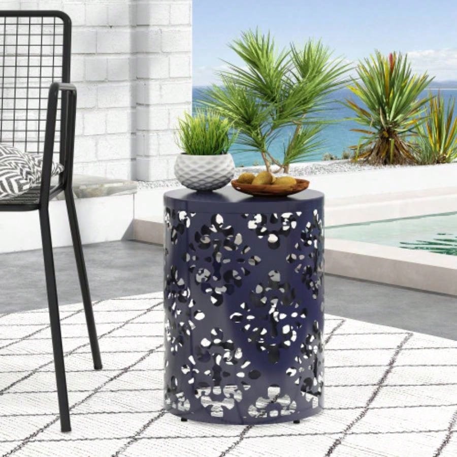 Large Outdoor Metal End Table - Black Finish
