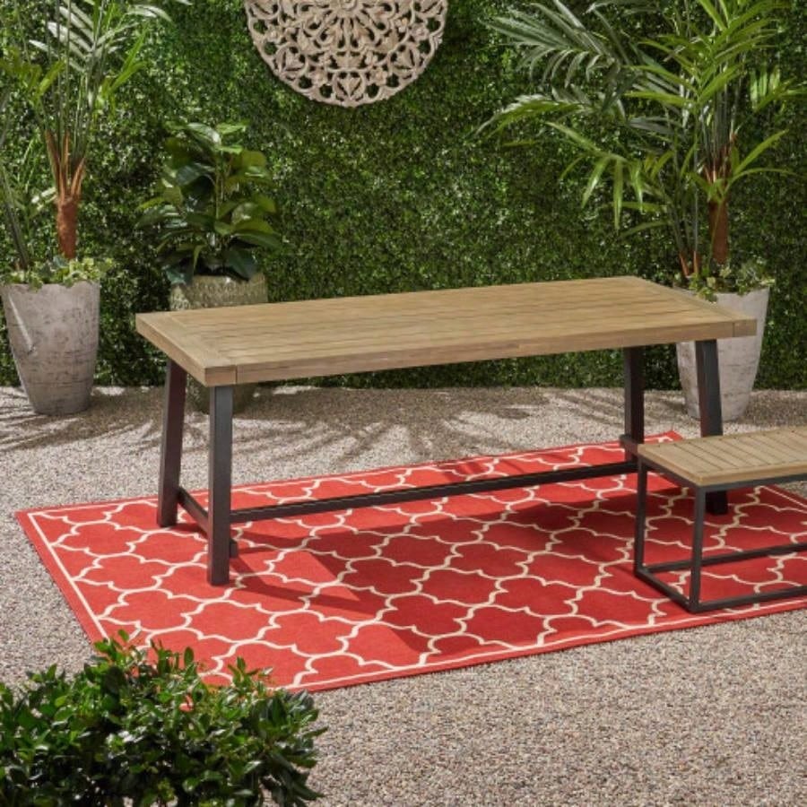 Outdoor Acacia Wood Dining Table, Rustic Metal