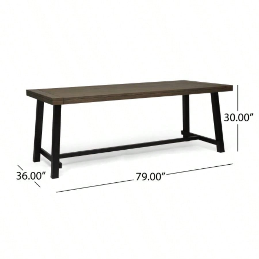 Outdoor Acacia Wood Dining Table, Rustic Metal