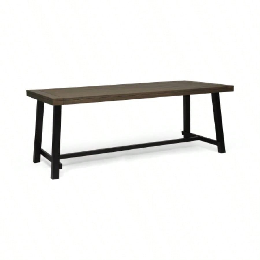 Outdoor Acacia Wood Dining Table, Rustic Metal