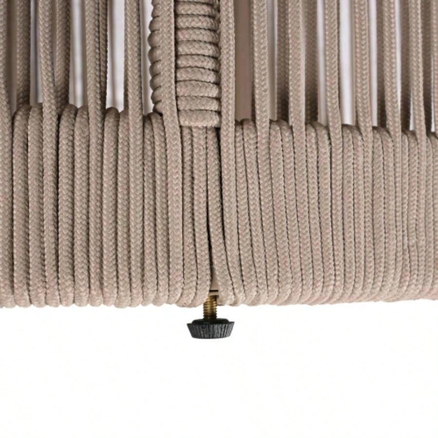 Outdoor Rattan rope Acacia Wood Side Table - Patio Balcony Furniture Garden, Yard, Balcony - Weather ResistantRope Beige, Natural Iron