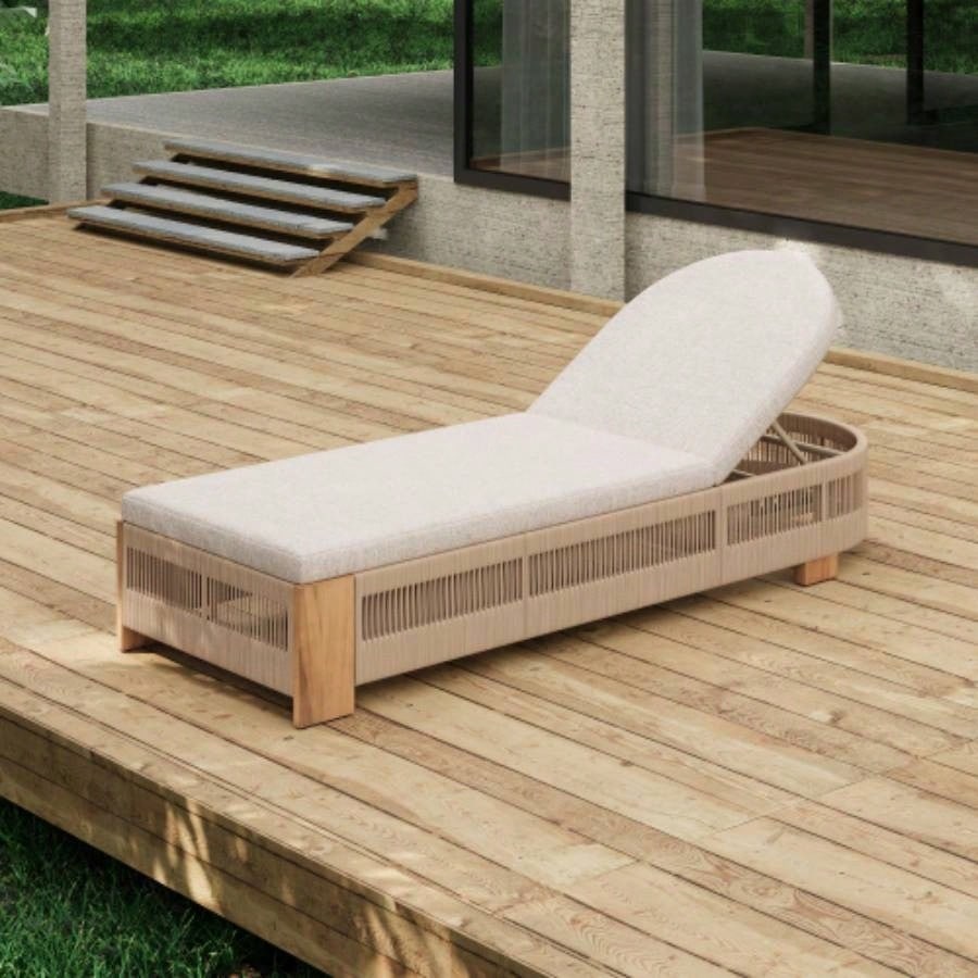 Outdoor Rattan rope Acacia Wood Side Table - Patio Balcony Furniture Garden, Yard, Balcony - Weather ResistantRope Beige, Natural Iron