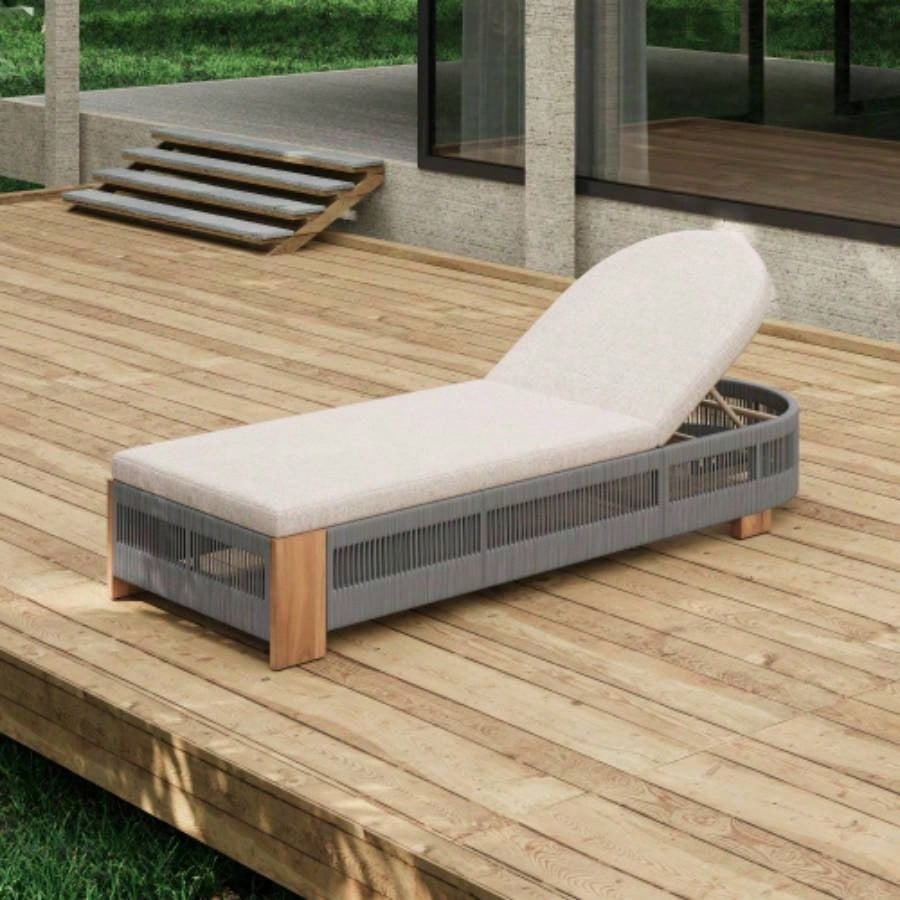 Outdoor Rattan rope Acacia Wood Side Table - Patio Balcony Furniture Garden, Yard, Balcony - Weather ResistantRope Beige, Natural Iron