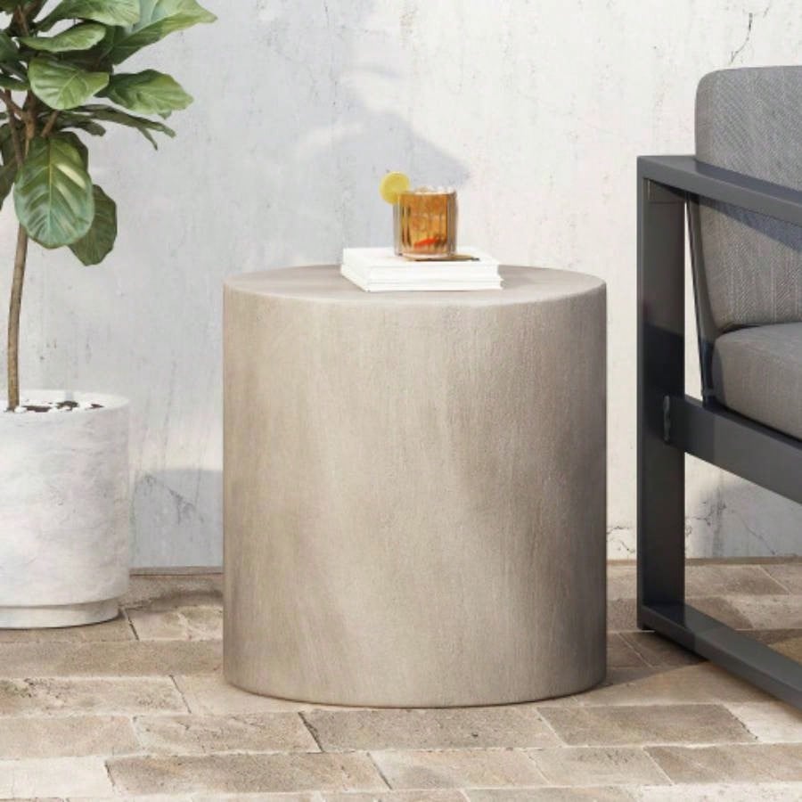Outdoor LightWeight Concrete Side Table, Light Gray
