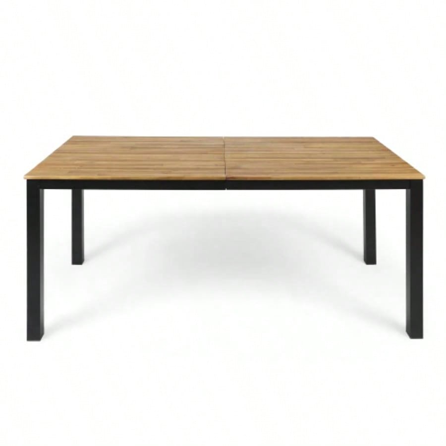 Rectangular Outdoor Dining Table, 71L Acacia Wood Patio Table, Outdoor Farmhouse Bistro Table Yard, Garden, Poolside, Deck