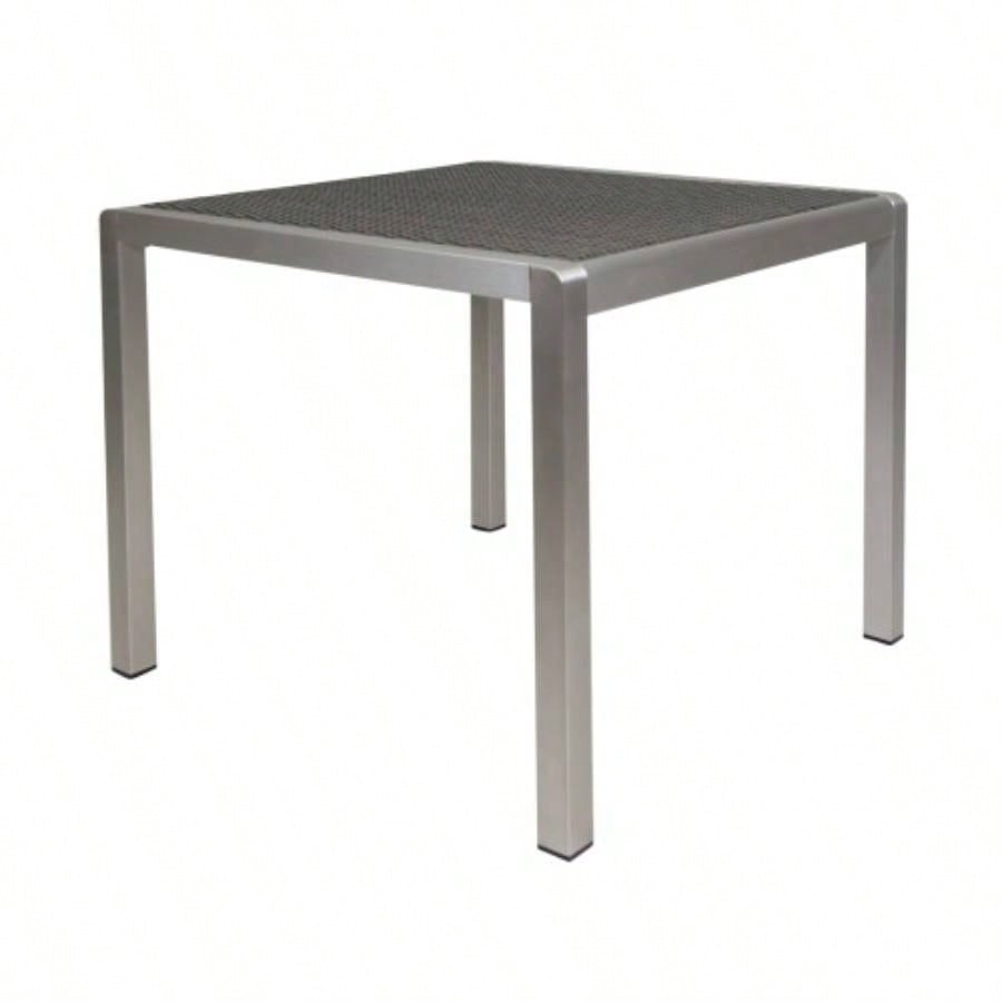 Outdoor Dining Table - Anodized Aluminum - Wicker Table Top - Square - Silver and Gray - 35