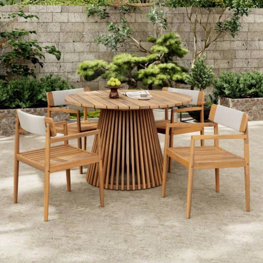 Outdoor Acacia Wood Patio Dining Table, 47.25 - inch - large round dining table, Backyard, Lawn, Balcony,