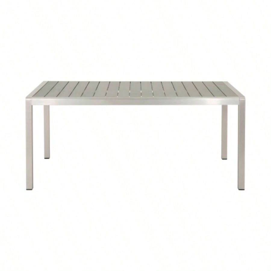 Coral Outdoor Aluminum Dining Table with Faux Wood Top, Gray,