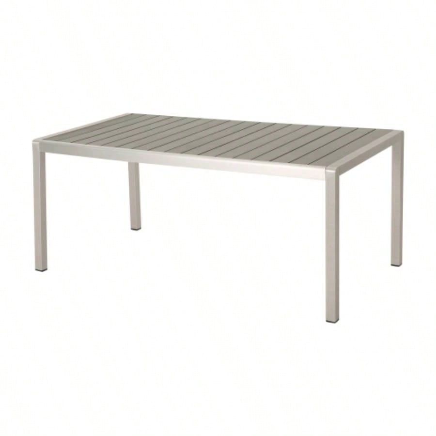 Coral Outdoor Aluminum Dining Table with Faux Wood Top, Gray,
