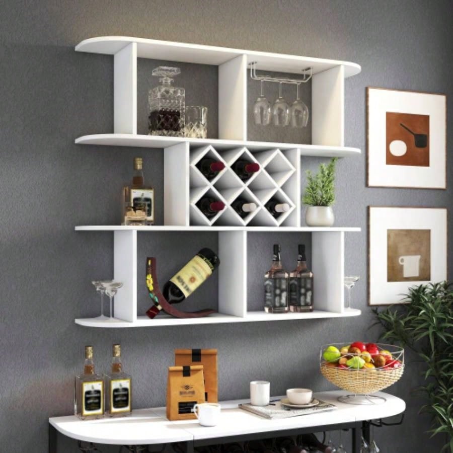 Large Wall Mounted 3 Tier Rustic Bottle Wine Rack, Multifunctional Wooden Wall Mounted Wine Rack, Storage Rack with Wine Glass Holder, mounted wall Storage winerack Rack Home Bar Dining Room Decor