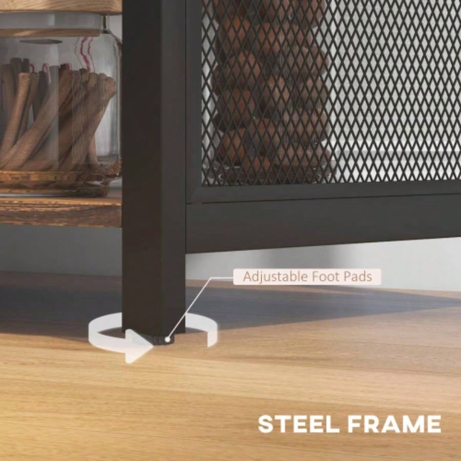 HOMCOM LED Wine Cabinet with Charging Station Glass Holders, Rustic Brown