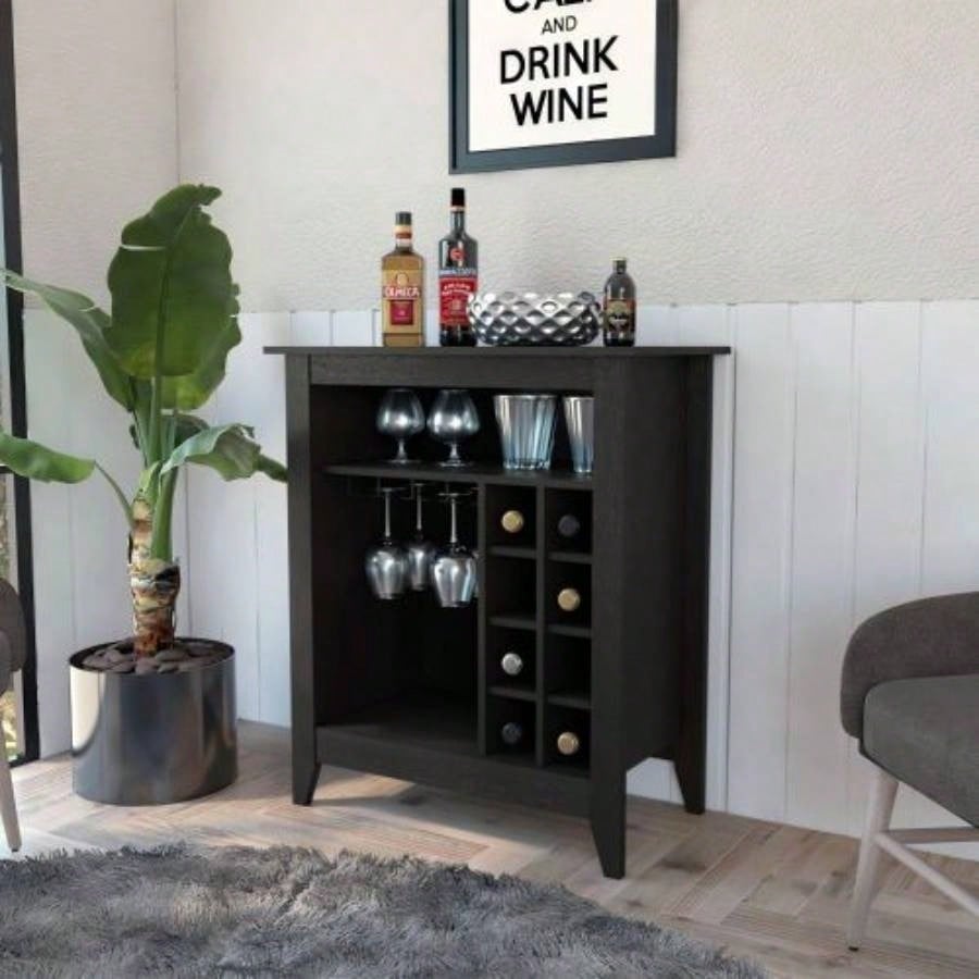 New Canaan 6 - Bottle 1 - Drawer 1 - Shelf Bar Cabinet Black Wengue