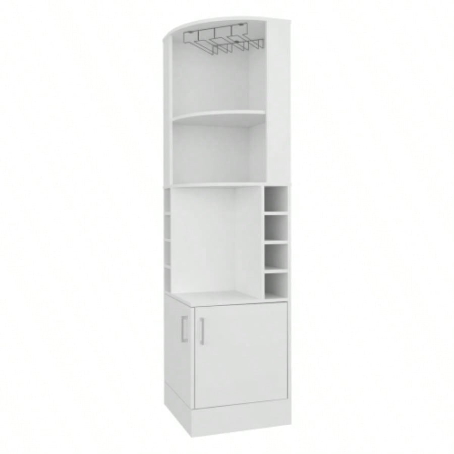 FM FURNITURE Page Corner Bar Cabinet with Wine Storage and Glass Rack. White