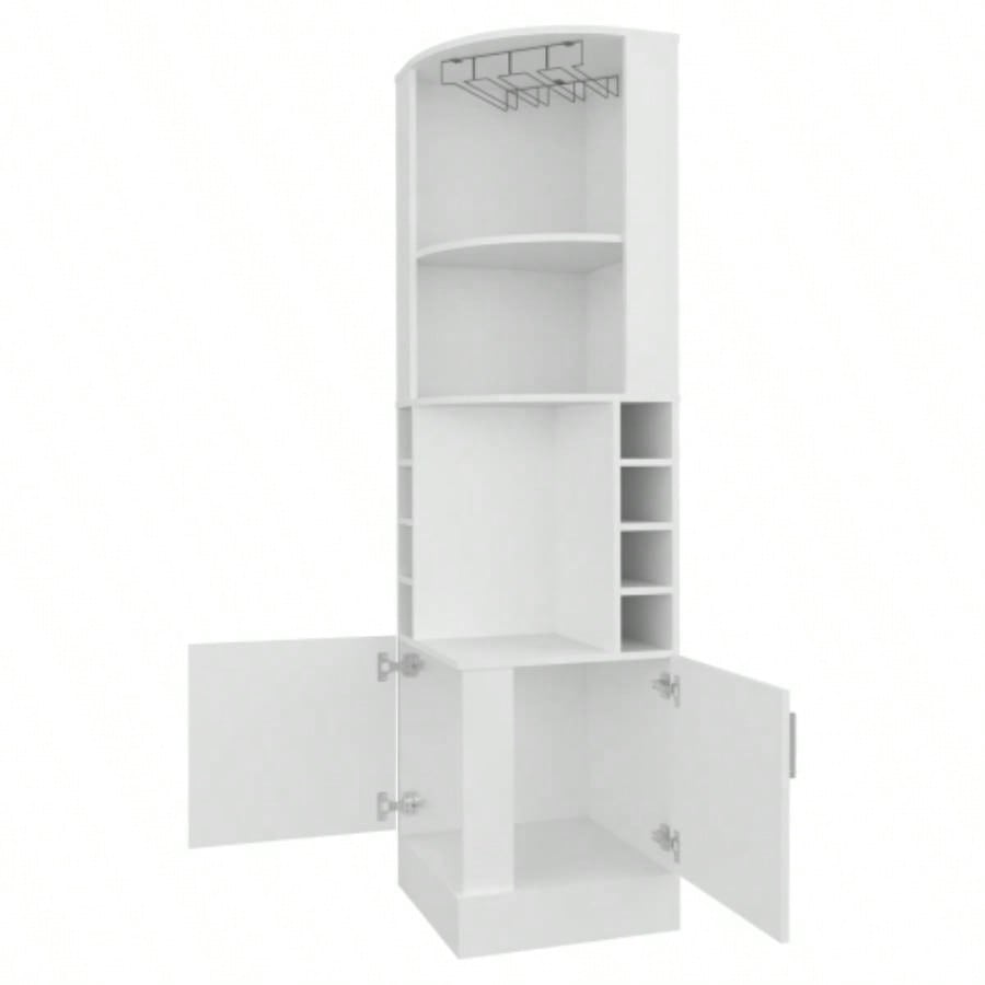 FM FURNITURE Page Corner Bar Cabinet with Wine Storage and Glass Rack. White