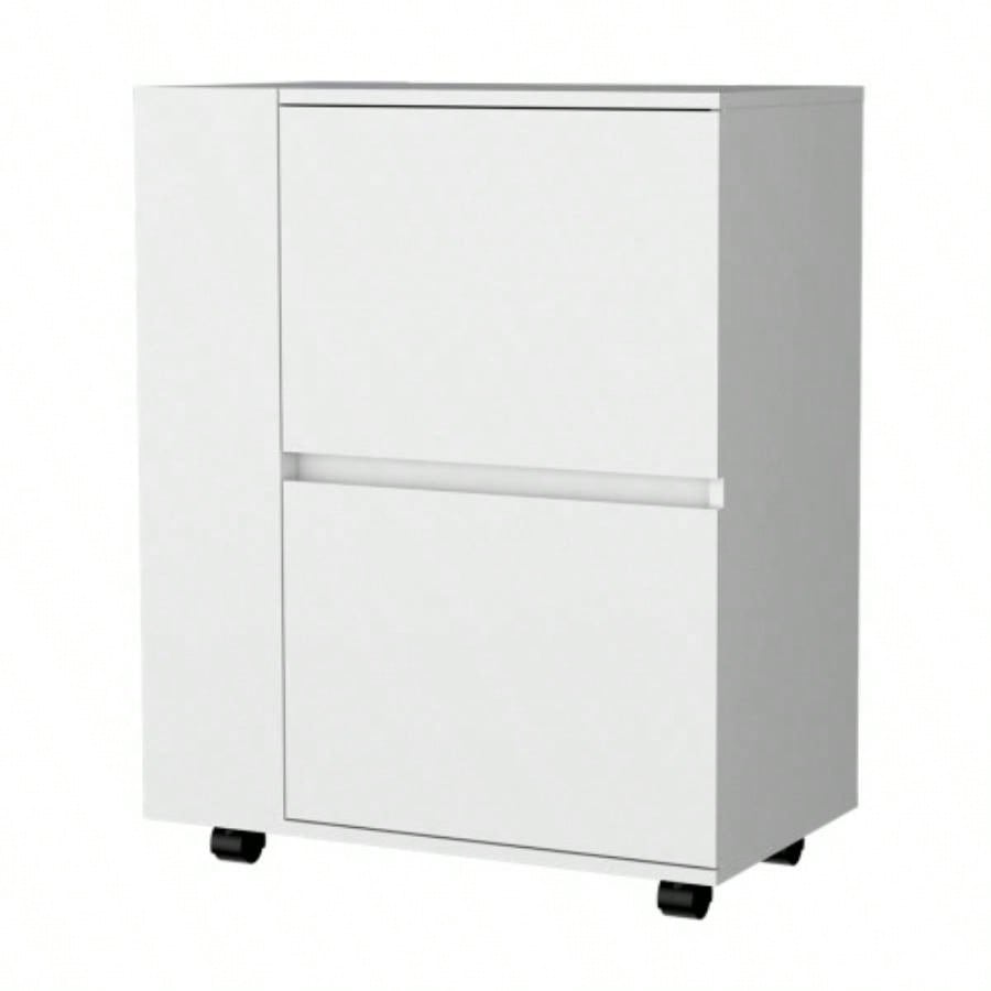 FM FURNITURE Logan Bar Cart with Two Cabinets and Open Shelves, White