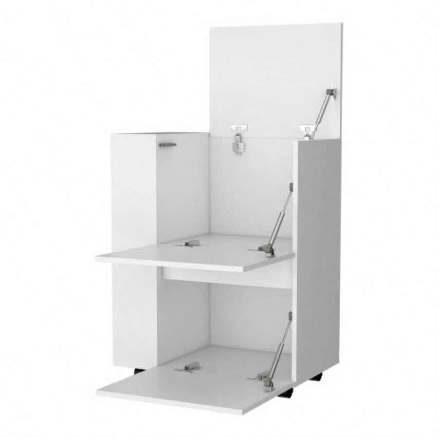 FM FURNITURE Logan Bar Cart with Two Cabinets and Open Shelves, White