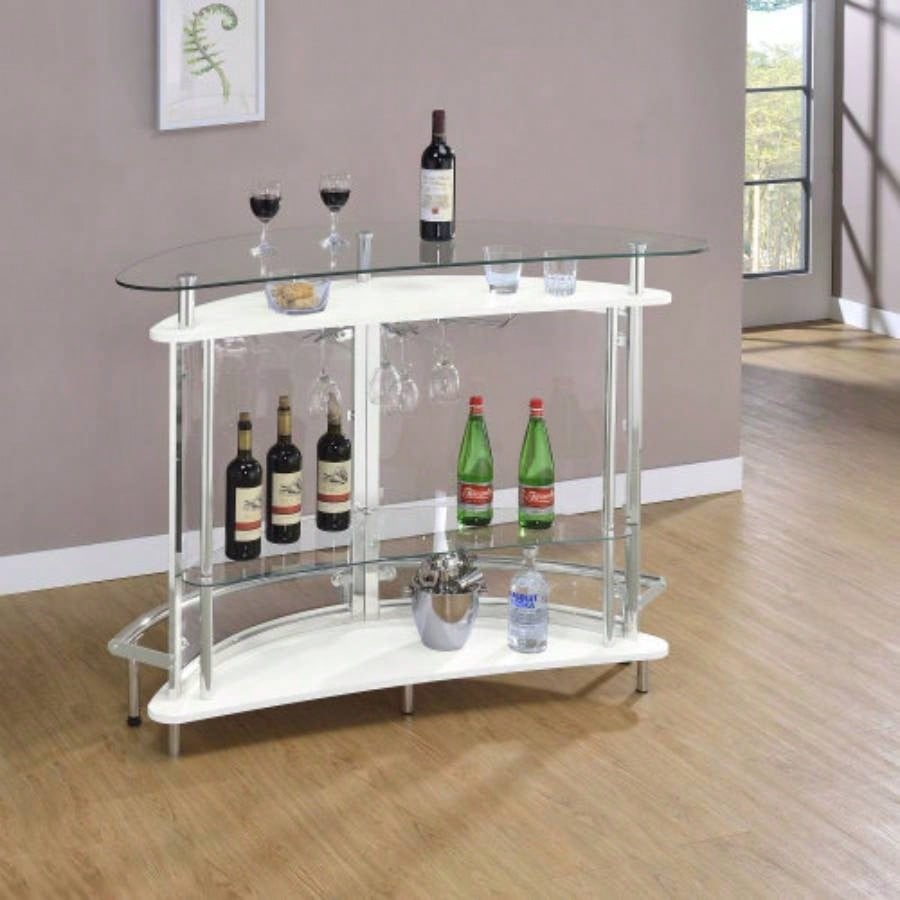 Strick White Freestanding Glass Top Home Bar Wine Cabinet