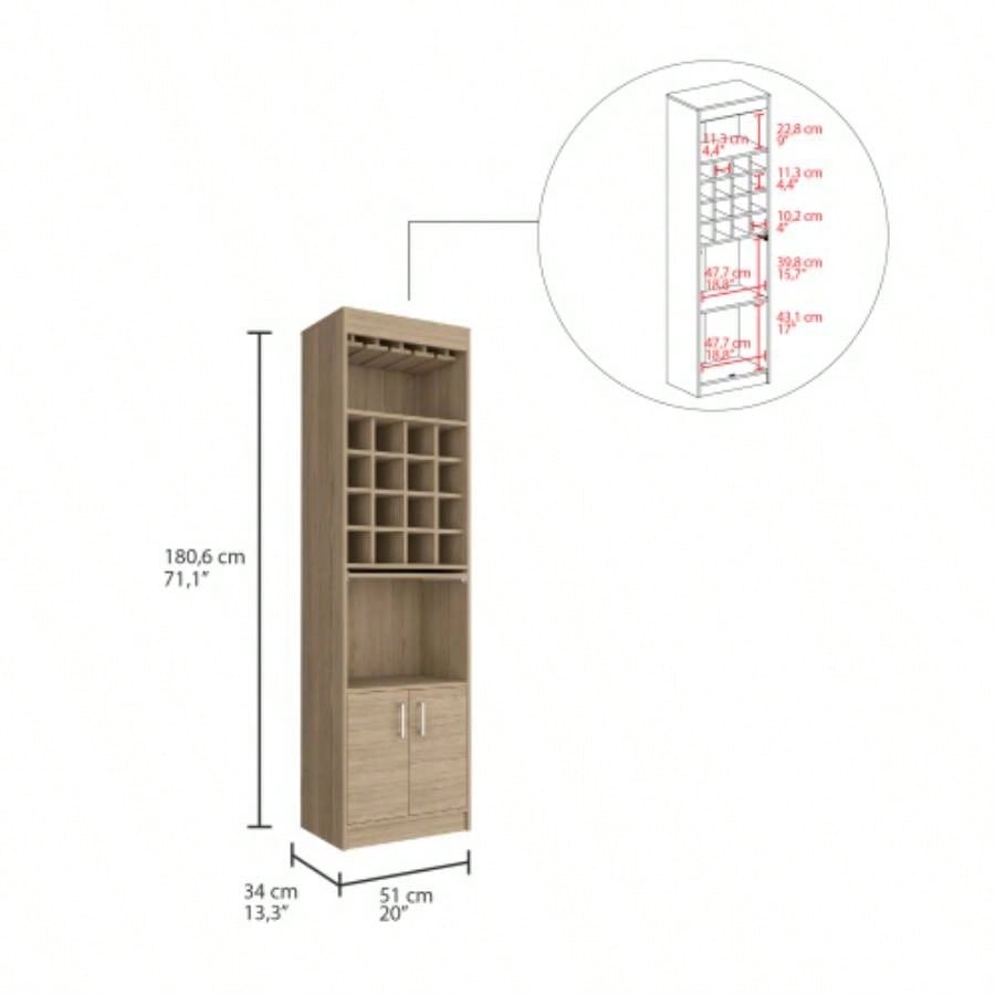 Being Kava Bar Cabinet, Double Door, Two Shelves, Sixteen Built - in Wine Rack - Light Pine