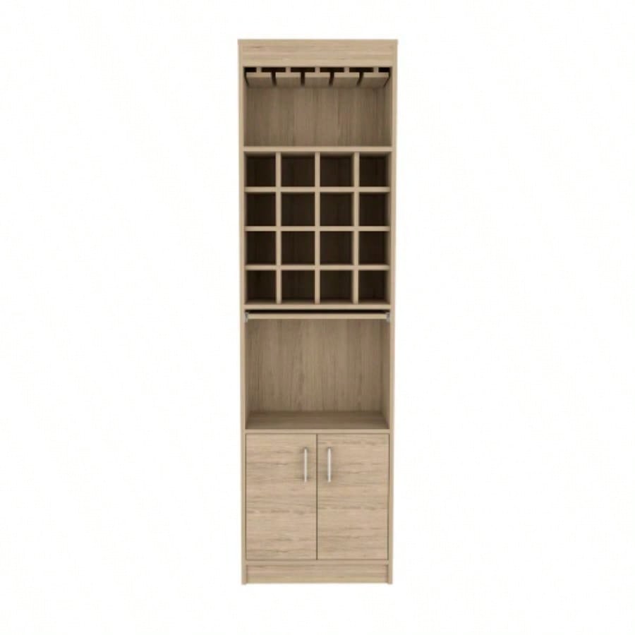 Being Kava Bar Cabinet, Double Door, Two Shelves, Sixteen Built - in Wine Rack - Light Pine